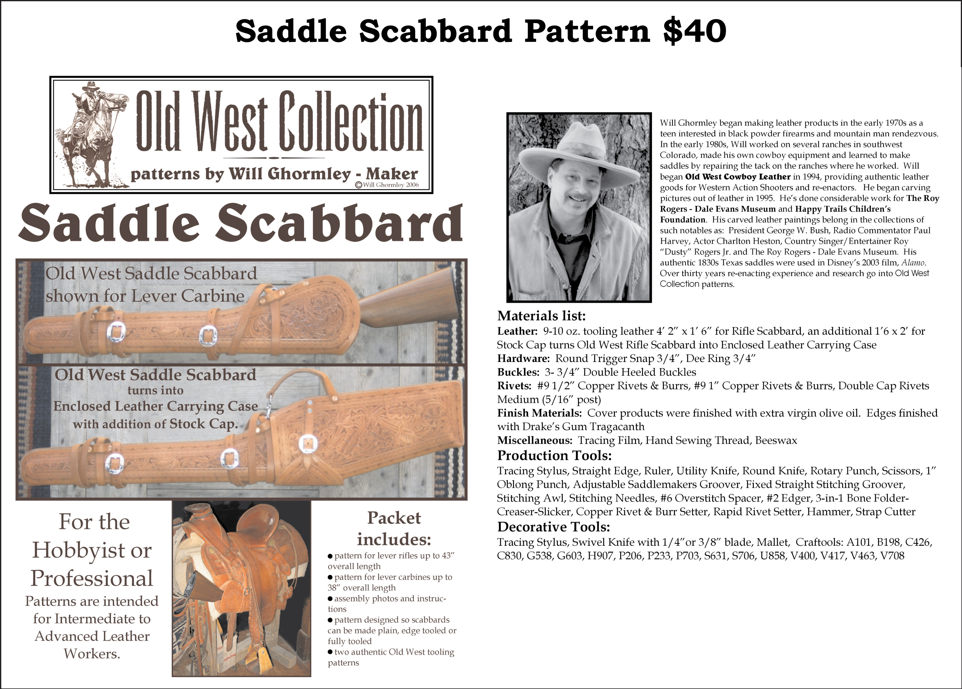 Saddle Scabbard Pattern — $40.00